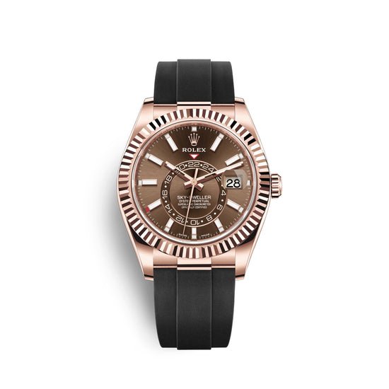 Rolex Replica Watch Sky-Dweller 42mm, 18k Everose Gold, Oysterflex, 326235-0005
